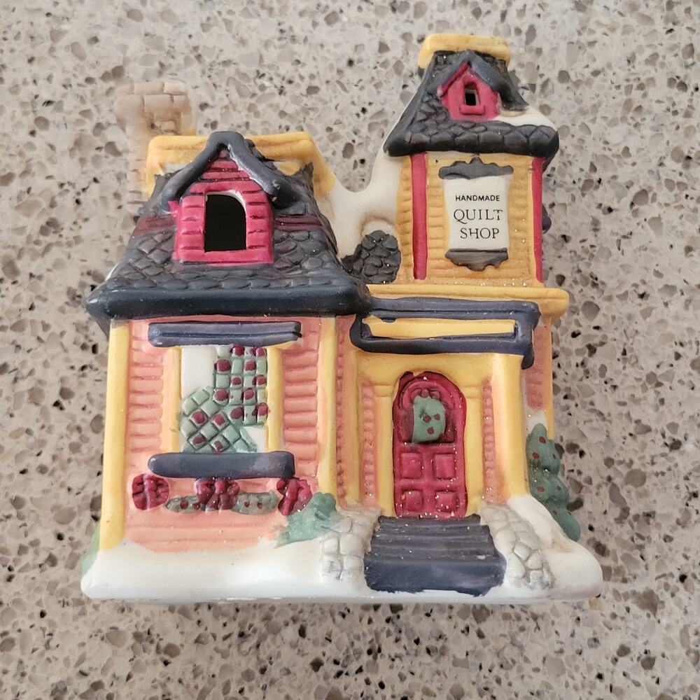 VTG 90s Victorian Village Collectibles Christmas Handpainted QUILT SHOP 1996